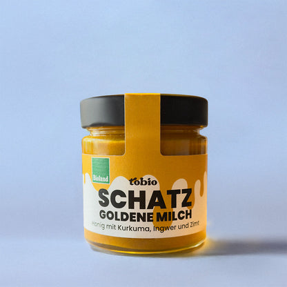 SCHATZ Goldene Milch - Bioland Honig mit Kurkuma, Ingwer und Zimt