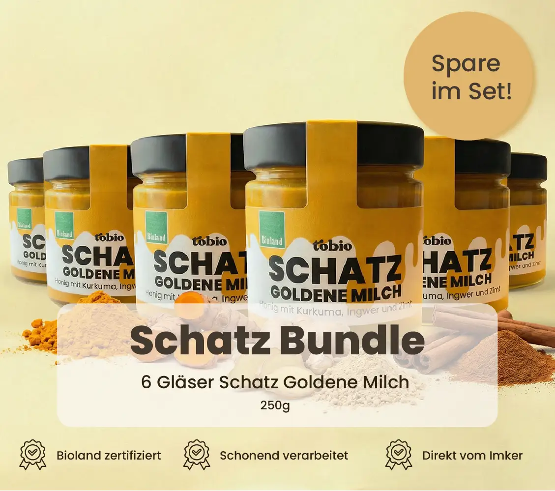 Bio Goldene Milch Honig Bundle – Kurkuma Honig 6er Vorratspaket -250g - Imkerei Tobio
