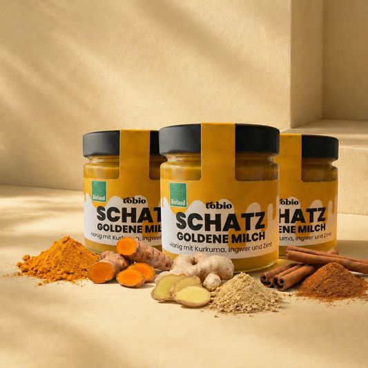 Bio Goldene Milch Honig Bundle – Kurkuma Honig 3er Vorratspaket -250g - Imkerei Tobio (Kopie)