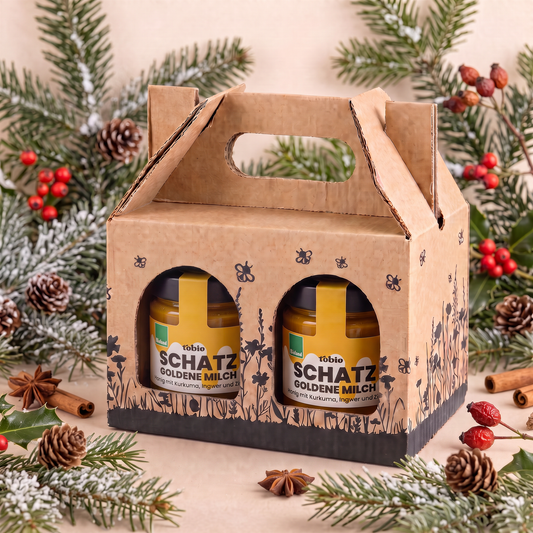 Geschenkset - 2x SCHATZ Goldene Milch - Honig mit Kurkuma, Ingwer und Zimt 250g
