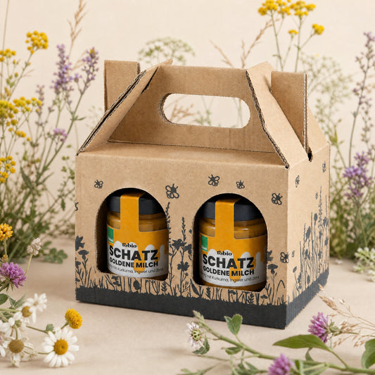 Geschenkset - 2x SCHATZ Goldene Milch - Honig mit Kurkuma, Ingwer und Zimt 250g